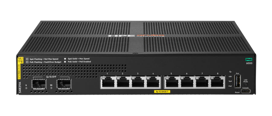 HPE Aruba Networking CX 6000 8p 10M/100M/1G Class4 PoE 2p SFP 1G 67W TAA Switch