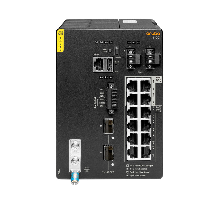 HPE Aruba Networking CX 4100i 12p 1GbE 8p Class4 PoE and 4p Class6 PoE 2p SFP+ DIN Mount Managed L2 Gigabit Ethernet (10/100/1000) Power over Ethernet (PoE) 4U Black