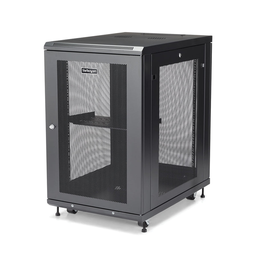 StarTech.com 18U Enterprise-Grade Server Rack Cabinet Kit, 19in Enclosed 4-Post Rack with Shelf and Cable Management, 29in (75cm) Mounting Depth, 992lb (450kg) Capacity