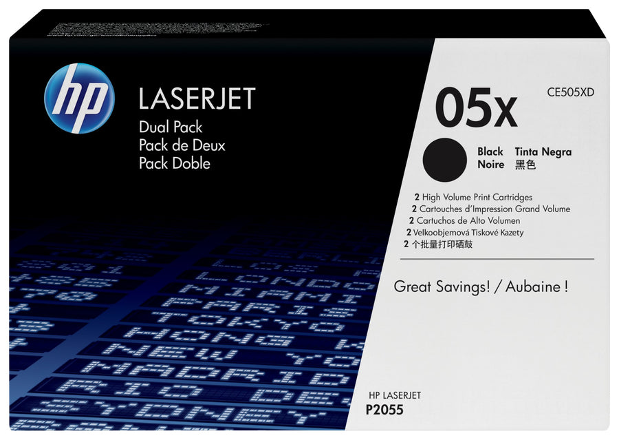 HP CE505XD/05XD Toner cartridge black twin pack, 2x6.5K pages ISO/IEC 19752 Pack=2 for HP LaserJet P 2055
