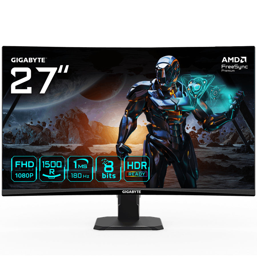 GIGABYTE GS27FC 27" FHD Curved Gaming Monitor - 1920 x 1080, 180Hz, 1, 250 cd/m�, FreeSync Premium, HDR Ready, HDMI 2.0, Displayport 1.4