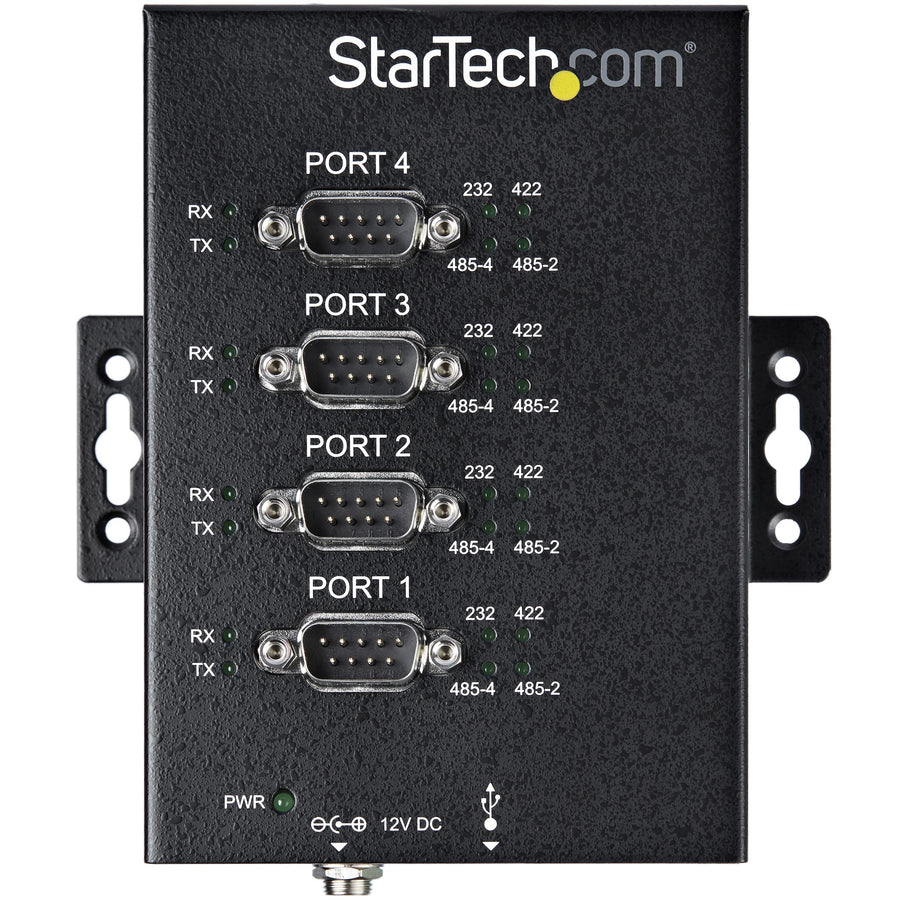 StarTech.com 4 Port Serial Hub USB to RS232/RS485/RS422 Adapter - Industrial USB 2.0 to DB9 Serial Converter Hub - IP30 Rated - Din Rail Mountable Metal Serial Hub - 15kV ESD Protection - TAA
