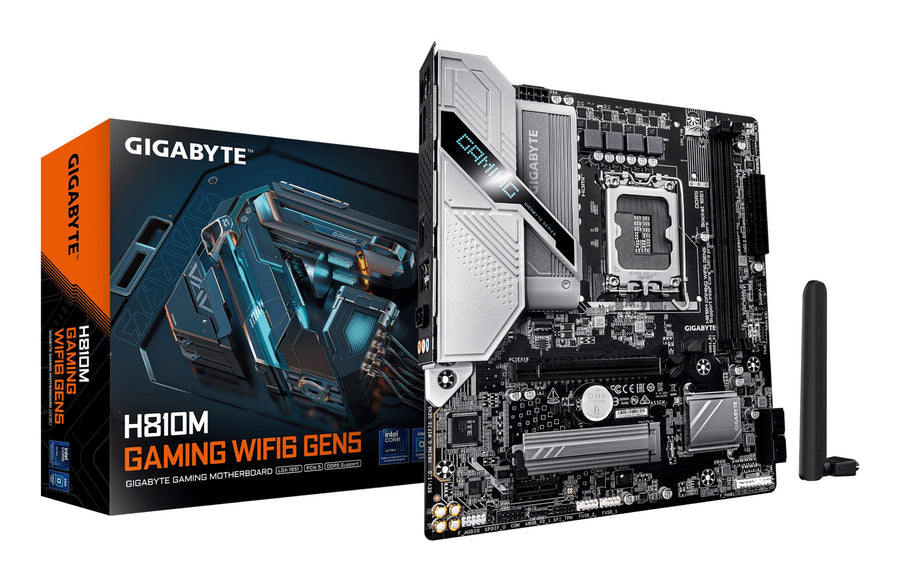 GIGABYTE H810M GAMING WIFI6 GEN5 Motherboard - Intel Core Ultra (Series 2) CPUs, 4+1+2 Phases VRM, up to 6400MHz DDR5, 1xPCIe 4.0 M.2, WIFI 6, 2.5GbE LAN, USB 3.2 Gen 1