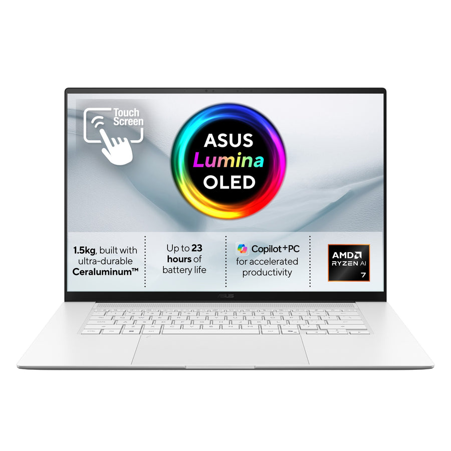 ASUS Zenbook S16 UM5606GA-SR040W Copilot+ PC AMD RyzenT AI 7 445 Laptop 40.6 cm (16") Touchscreen 3K 32 GB LPDDR5x-SDRAM 1 TB SSD Wi-Fi 7 (802.11be) Windows 11 Home White