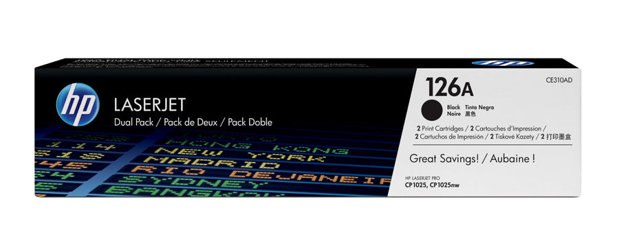HP CE310AD/126A Toner black twin pack, 2x1.2K pages/5% Pack=2 for HP LJ Pro CP 1025