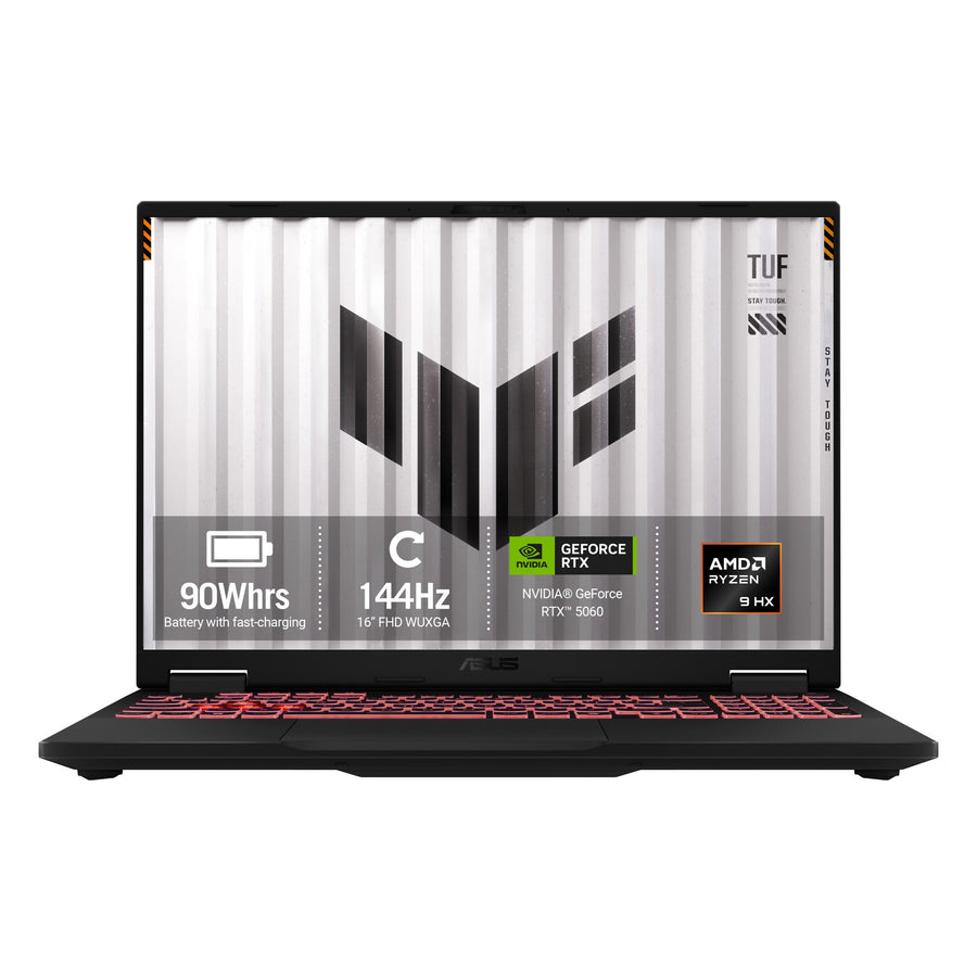 ASUS TUF Gaming A16 FA608PM-TU091W AMD RyzenT 9 8940HX Laptop 40.6 cm (16") WUXGA 16 GB DDR5-SDRAM 1 TB SSD NVIDIA� GeForce RTXT 5060 Laptop GPU Wi-Fi 6E (802.11ax) Windows 11 Home Grey