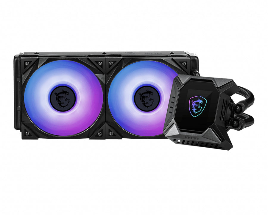 MSI MPG CORELIQUID K240 Liquid CPU Cooler '240mm Radiator, 2.4'' LCD display with fan, 3x 120mm ARGB PWM Fan, Center, Supports Intel and AMD Platforms, Cooled by ASETEK'
