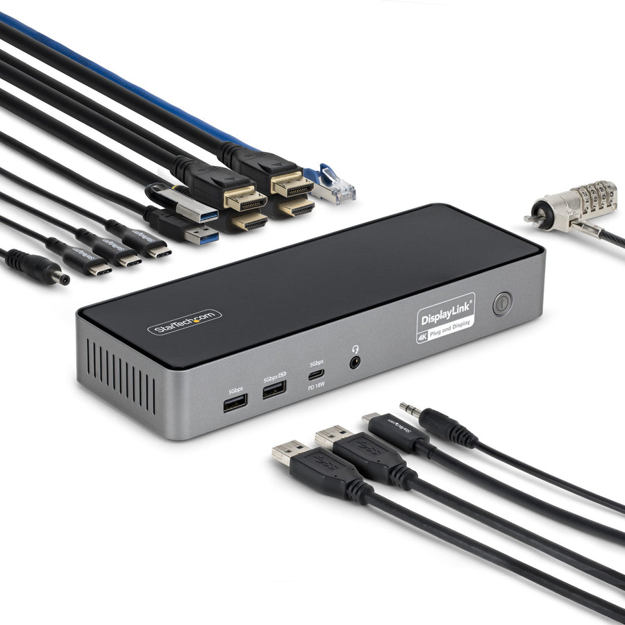 StarTech.com Triple-Monitor USB-C Docking Station, 140W Laptop Charging Dock for MacBook Pro and Windows, 4K 60Hz HDMI or DisplayPort, TAA