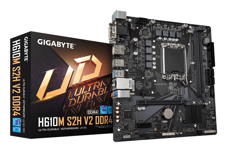 GIGABYTE H610M S2H V2 DDR4 Motherboard - Supports Intel Core 14th CPUs, 6+1+1 Hybrid Phases Digital VRM, up to 3200MHz DDR4 (OC), 1xPCIe 3.0 M.2, GbE LAN, USB 3.2 Gen 1