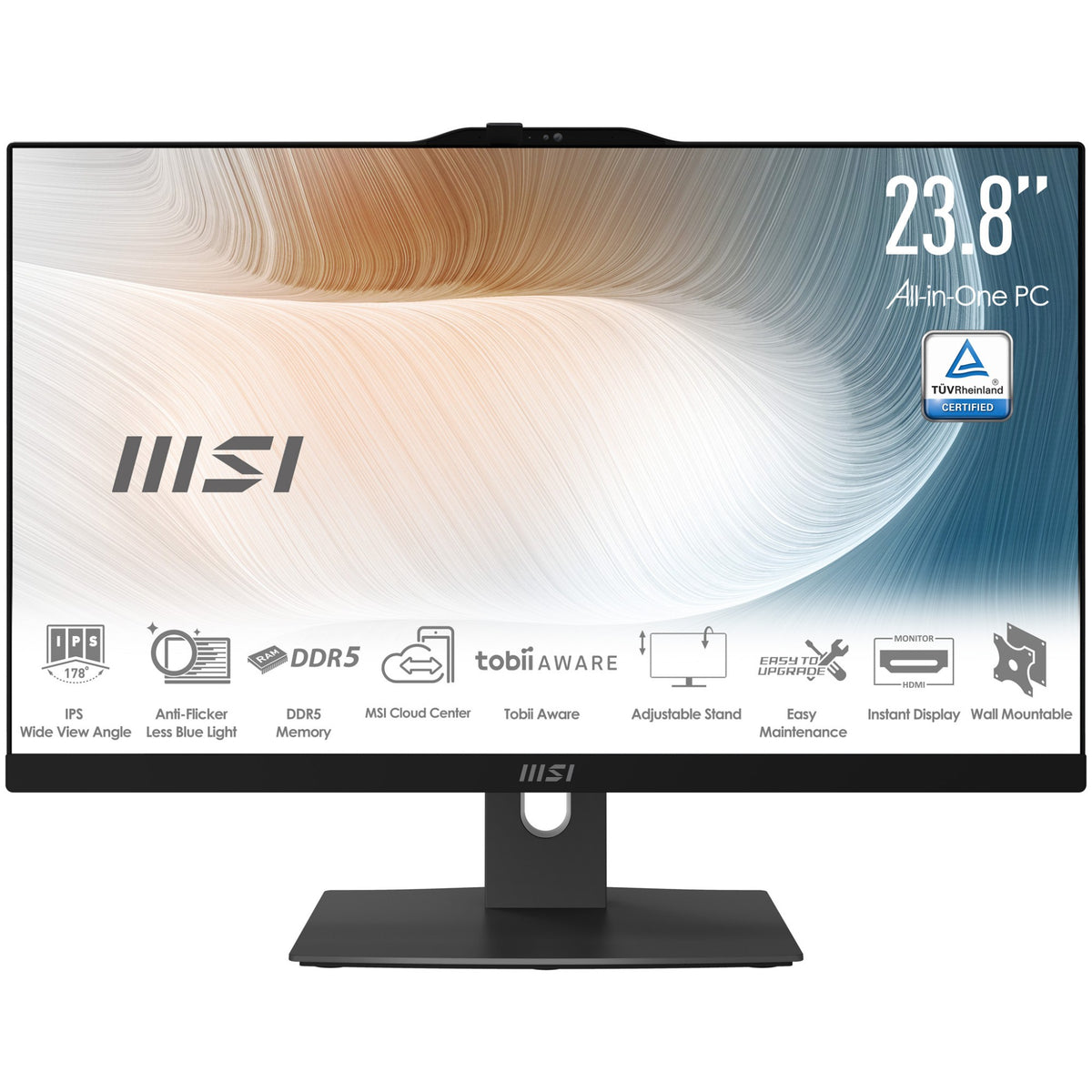 MSI Modern AM242TP 1M-1227EU Intel Core 5 120U 60.5 cm (23.8") 1920 x 1080 pixels Touchscreen All-in-One PC 8 GB DDR5-SDRAM 512 GB SSD Windows 11 Pro Wi-Fi 6E (802.11ax) Black