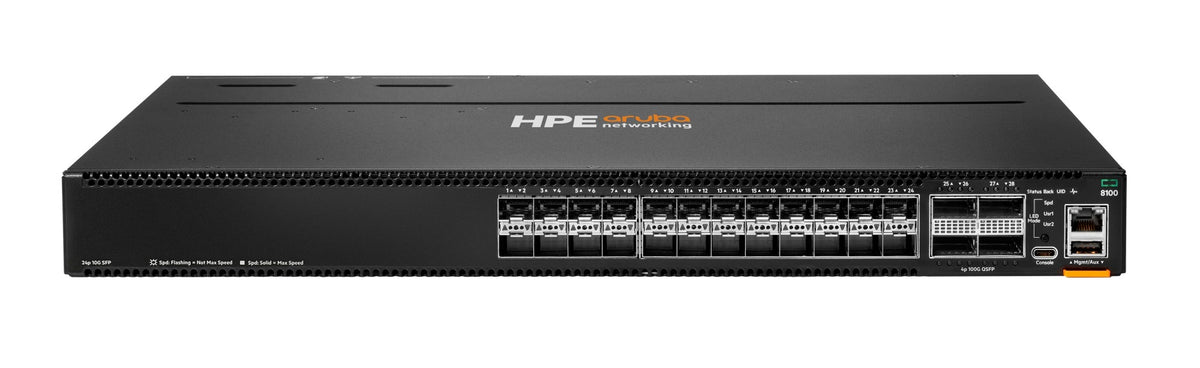 HPE Aruba Networking CX 8100 24x10G SFP+ 4x40/100G QSFP28 BF Airflow 3Fan 2AC PSU Switch Bdl