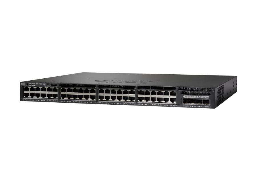 Cisco Catalyst 3650-48PS-S Network Switch, 48 Gigabit Ethernet (GbE) PoE+ Ports, four 1 G Uplinks, 640WAC Power Supply, 1 RU, IP Base Feature Set, Enhanced Limited Lifetime Warranty (WS-C3650-48PS-S)