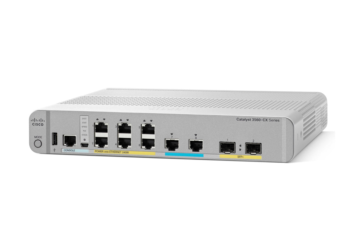 Cisco Catalyst 3560CX-8XPD-S Network Switch, 6 Gigabit Ethernet and 2 Multi-GbE Ports, 8 PoE+ Outputs, 240W PoE Budget, two 10 G SFP+ Uplinks, Enhanced Limited Lifetime Warranty (WS-C3560CX-8XPD-S)