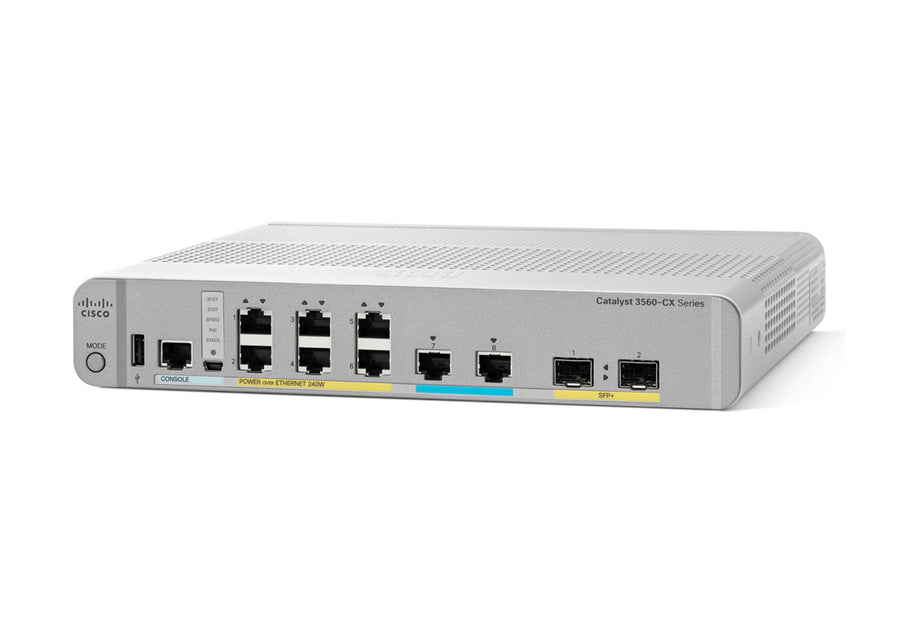 Cisco Catalyst 3560CX-8XPD-S Network Switch, 6 Gigabit Ethernet and 2 Multi-GbE Ports, 8 PoE+ Outputs, 240W PoE Budget, two 10 G SFP+ Uplinks, Enhanced Limited Lifetime Warranty (WS-C3560CX-8XPD-S)