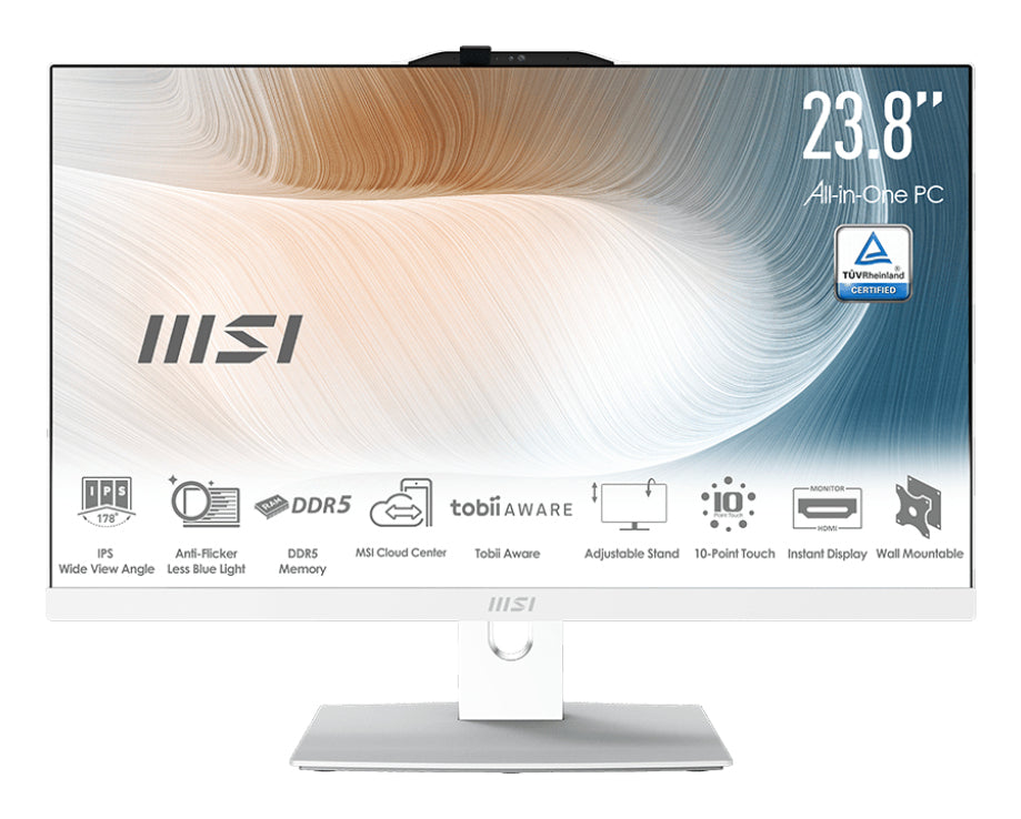 MSI Modern AM242TP 1M-1208DE All-in-One PC/workstation Intel Core 3 100U 60.5 cm (23.8") 1920 x 1080 pixels Touchscreen 16 GB DDR5-SDRAM 256 GB SSD Windows 11 Pro Wi-Fi 6E (802.11ax) White