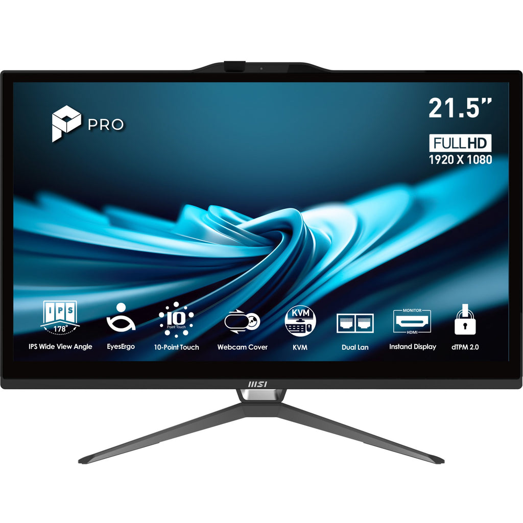 MSI Pro AP222T 14M-620EU Intel® Pentium® Gold G7400 54.6 cm (21.5") 1920 x 1080 pixels Touchscreen All-in-One PC 8 GB DDR4-SDRAM 128 GB SSD Windows 11 Pro Wi-Fi 5 (802.11ac) Black