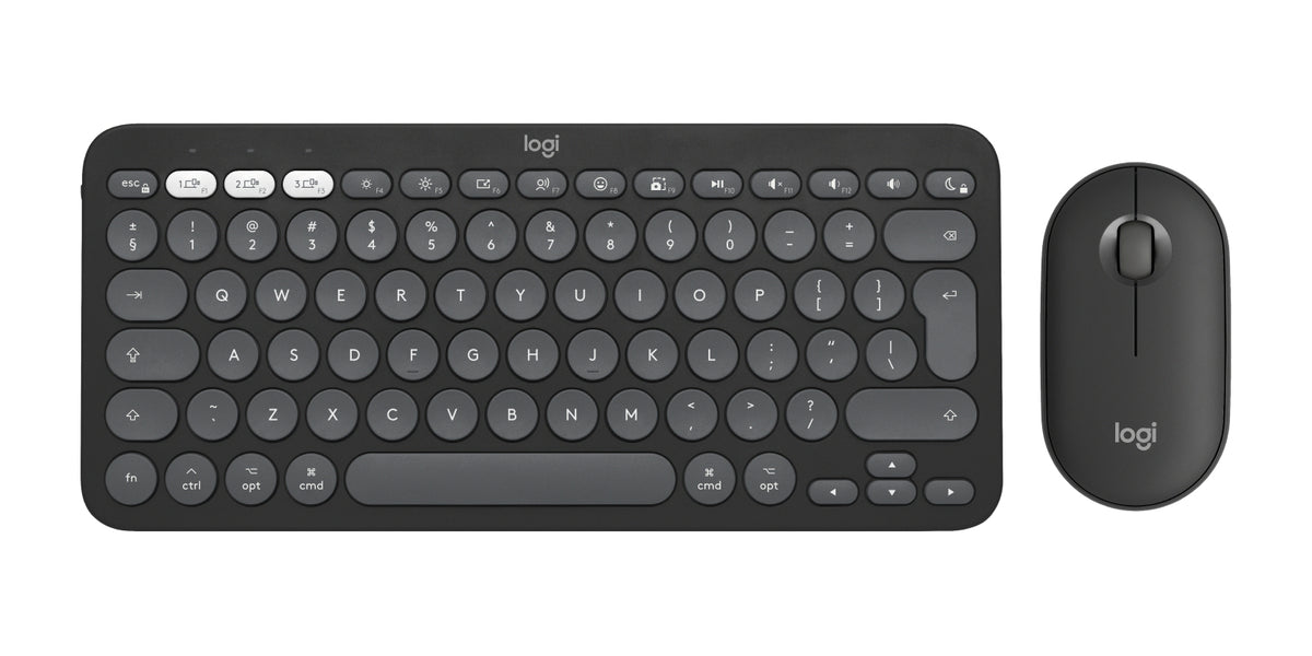 Logitech Pebble 2 Combo for Mac keyboard Mouse included Universal RF Wireless + Bluetooth QWERTY US International Graphite
