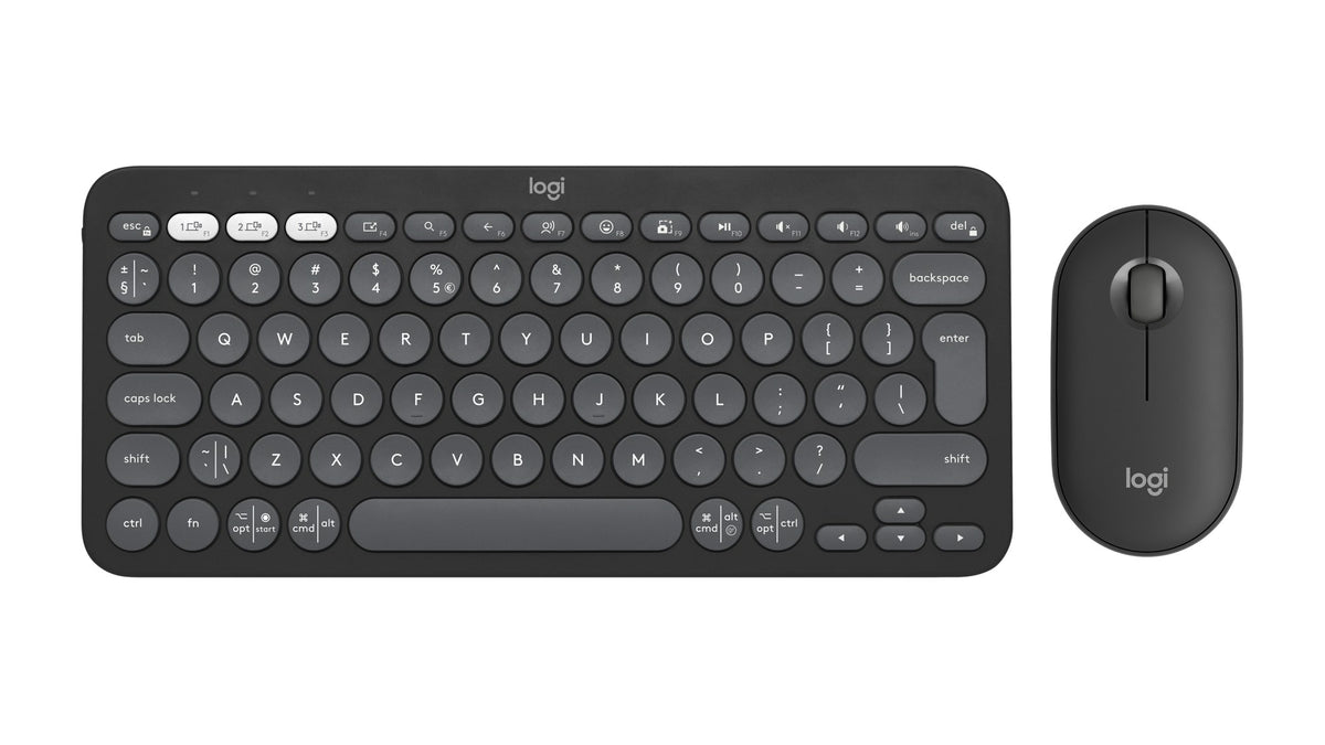 Logitech Pebble 2 Combo keyboard Mouse included Universal RF Wireless + Bluetooth QWERTY US International Graphite