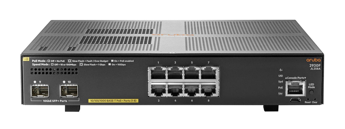 HPE Aruba 2930F 8G PoE+ 2SFP+ Managed L3 Gigabit Ethernet (10/100/1000) Power over Ethernet (PoE) 1U