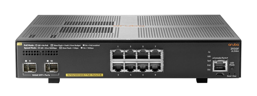 HPE Aruba 2930F 8G PoE+ 2SFP+ Managed L3 Gigabit Ethernet (10/100/1000) Power over Ethernet (PoE) 1U