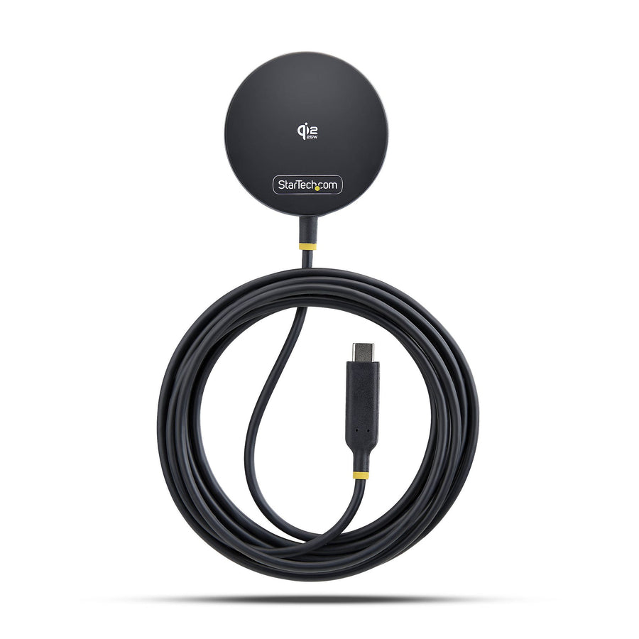 StarTech.com Qi2.2 Certified 25W Magnetic Wireless Charging Pad with 6.6ft (2m) USB-C Tethered Cable, MagSafe Compatible for iPhone 17/16 Pro/Pro Max, Black
