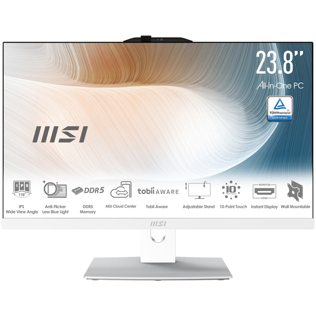 MSI Modern AM242TP 1M-1874AT Intel Core 5 120U 60.5 cm (23.8") 1920 x 1080 pixels Touchscreen All-in-One PC 16 GB DDR5-SDRAM 512 GB SSD Windows 11 Home Wi-Fi 6E (802.11ax) White