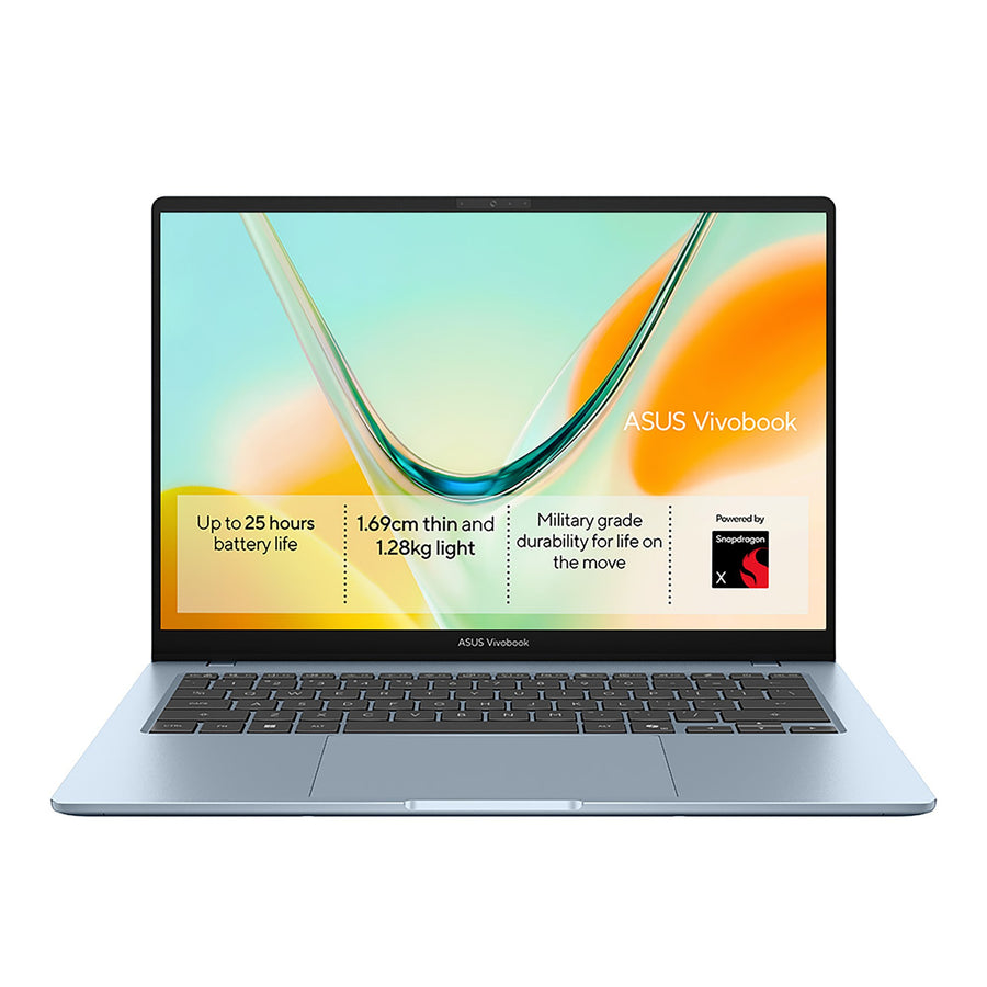 ASUS Vivobook S14 S5408QA-TM275W Copilot+ PC Snapdragon X1-26-101 Laptop 35.6 cm (14") WUXGA 8 GB LPDDR5x-SDRAM 256 GB SSD Wi-Fi 6E (802.11ax) Windows 11 Home Blue