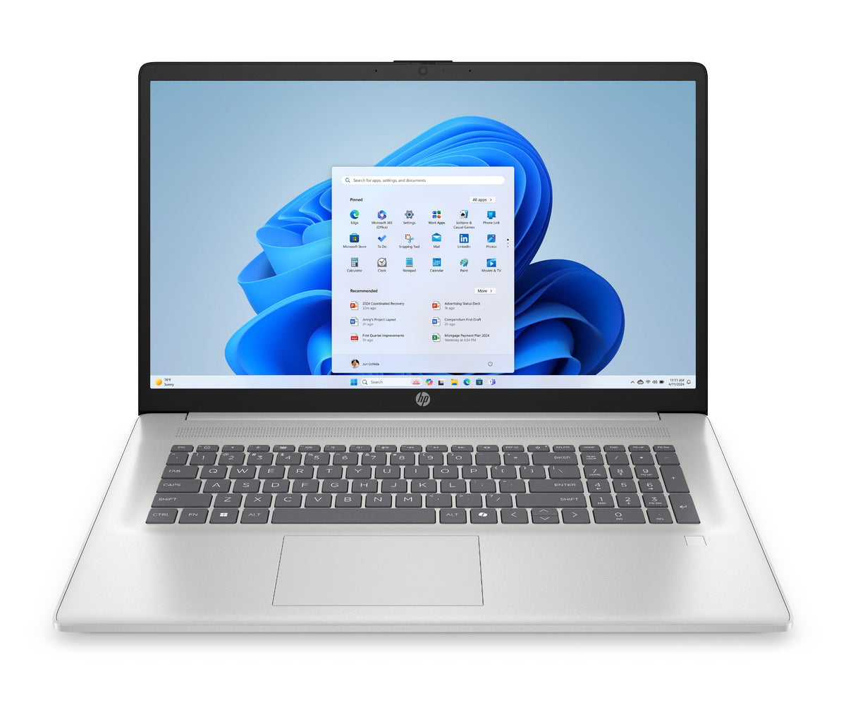 HP 17-cp2008na AMD RyzenT 5 7520U Laptop 43.9 cm (17.3") Full HD 8 GB LPDDR5-SDRAM 512 GB SSD Wi-Fi 6 (802.11ax) Windows 11 Home Silver