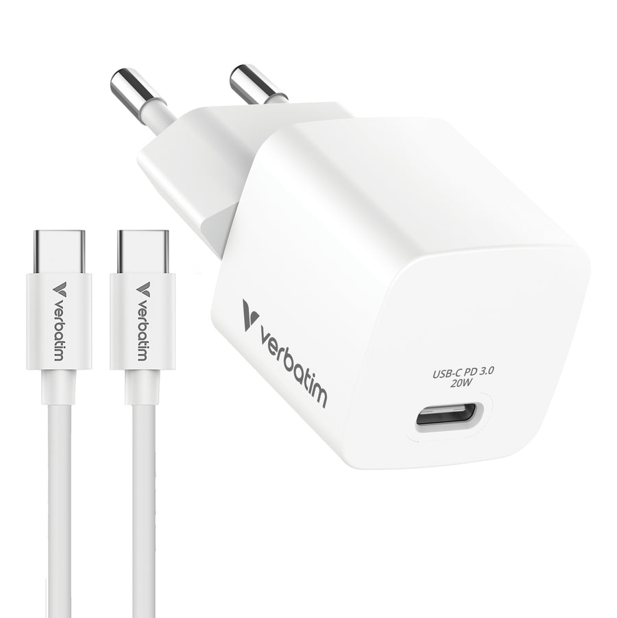 Verbatim Mini GaN Charger 20W Bundle with USB-C cable