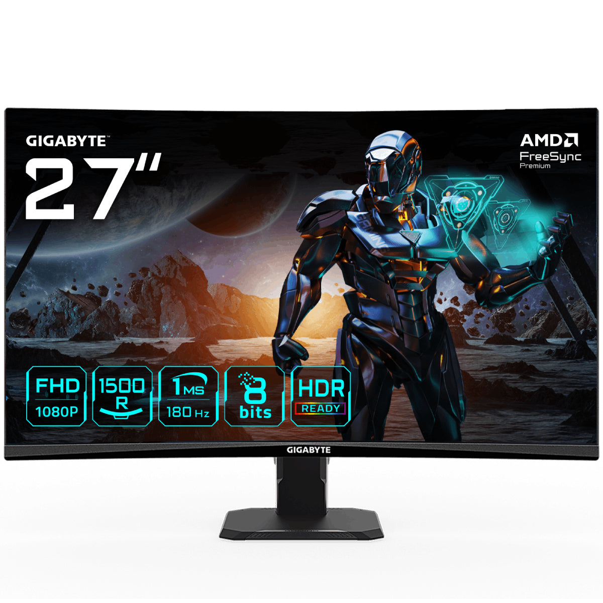 GIGABYTE GS27FC 27" FHD Curved Gaming Monitor - 1920 x 1080, 180Hz, 1, 250 cd/m�, FreeSync Premium, HDR Ready, HDMI 2.0, Displayport 1.4