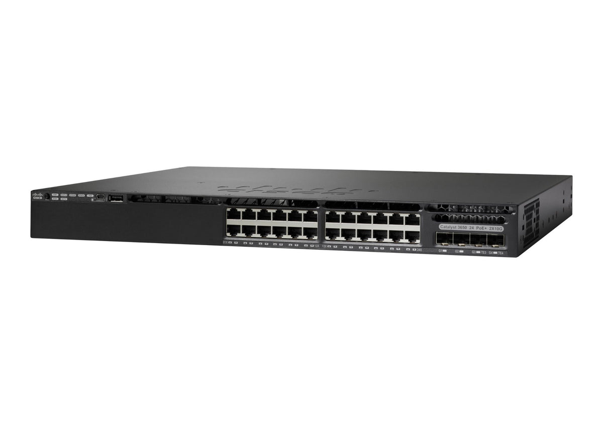 Cisco Catalyst 3650-24PS-L Network Switch, 24 Gigabit Ethernet (GbE) PoE+ Ports, four 1 G Uplinks, 640WAC Power Supply, 1 RU, LAN Base Feature Set, Enhanced Limited Lifetime Warranty (WS-C3650-24PS-L)