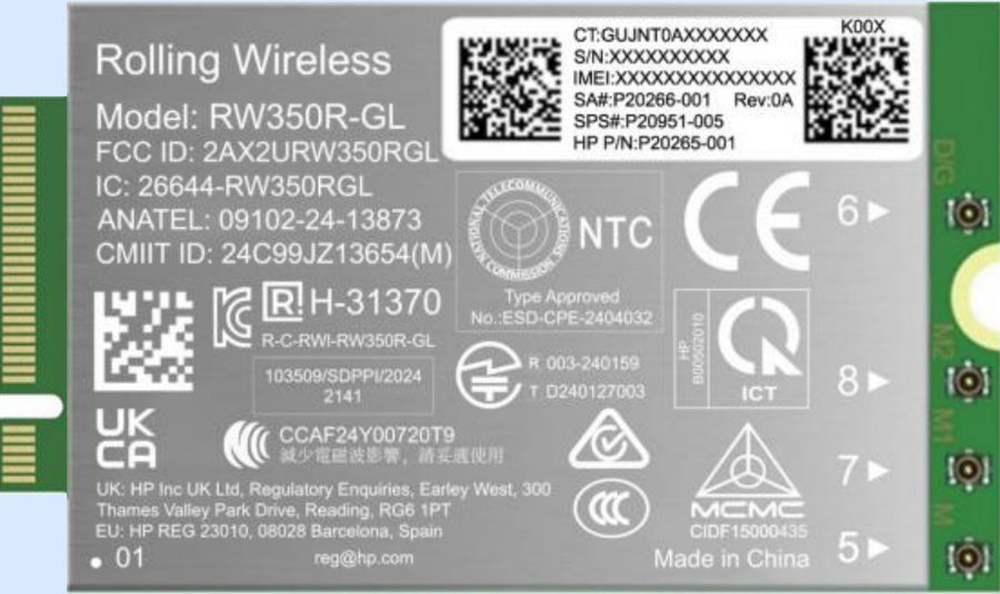 HP 4G LTE-Advanced Pro Cat19 WWAN interface cards/adapter Internal