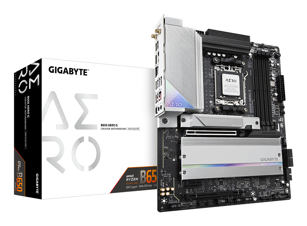 GIGABYTE B650 AERO G Motherboard - AMD Ryzen 9000 Series CPUs, up to 8000MHz DDR5 (OC), 1xPCIe 5.0 + 2xPCIe 4.0 M.2, 2.5GbE LAN, WIFI 6E, USB 3.2 Gen 2