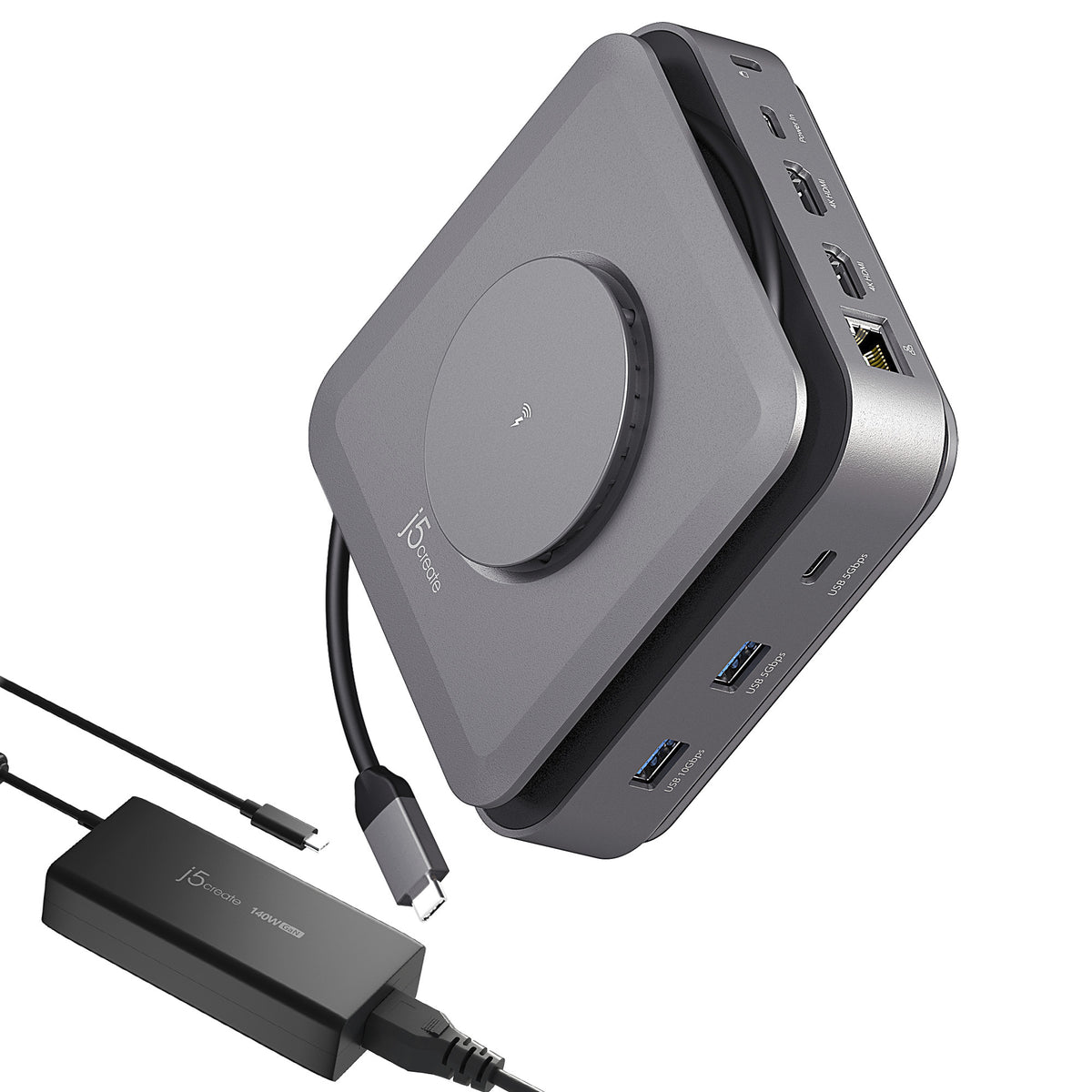 j5create JCD3199P USB-C® Dock Dual 4K HDMI™ with 140W GaN PD3.1 Power Adapter-EU, Black
