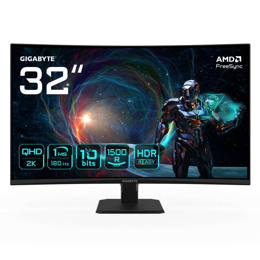 GIGABYTE GS32QCA 31.5" QHD Curved Gaming Monitor - 2560 x 1440, 180Hz, 1ms, 250 cd/m�, FreeSync, HDR Ready, HDMI 2.0, Displayport 1.4
