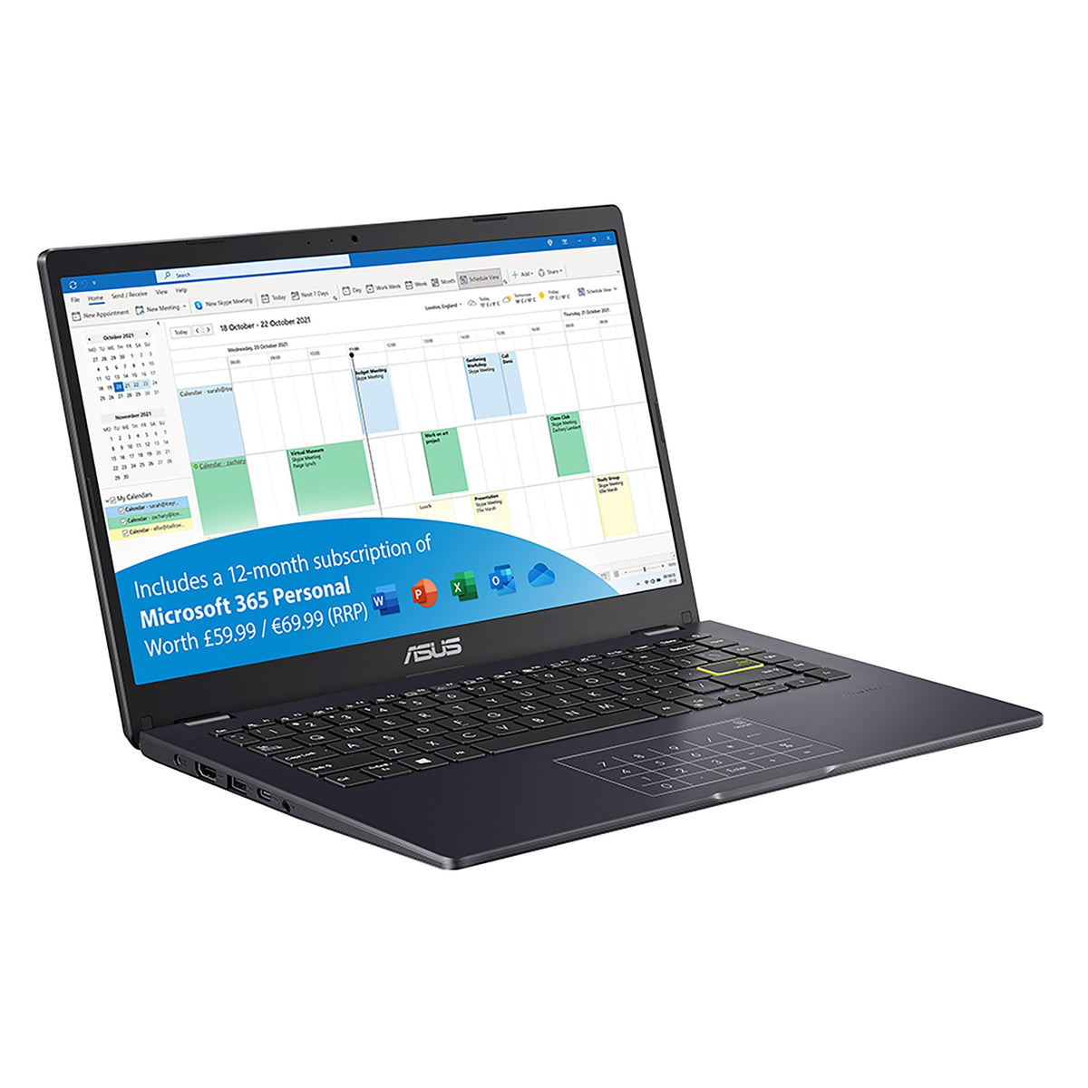 ASUS Vivobook Go 14 E410KA-EK217WS Intel® Celeron® N N4500 Laptop 35.6 cm (14") Full HD 4 GB DDR4-SDRAM 128 GB eMMC Wi-Fi 5 (802.11ac) Windows 11 Home in S mode Black, Blue