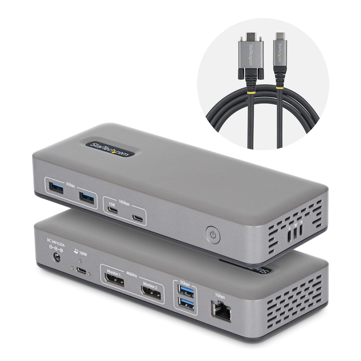 StarTech.com Dual-Monitor USB-C Docking Station, DisplayPort, 4K 60Hz, 100W Laptop Charging, 1GbE, Driverless, Multi-Monitor Dock For Windows