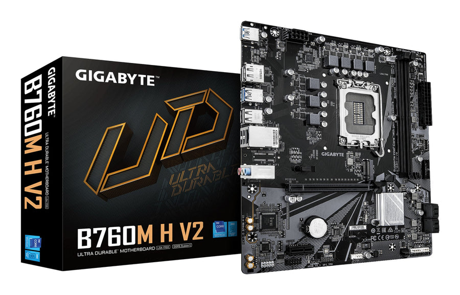 GIGABYTE B760M H V2 Motherboard - Supports Intel Core 14th Gen CPUs, 5+1+1 Phases Digital VRM, up to 8000MHz DDR5 (O.C.), 1xPCIe 4.0 M.2, 1GbE LAN, USB 3.2 Gen1