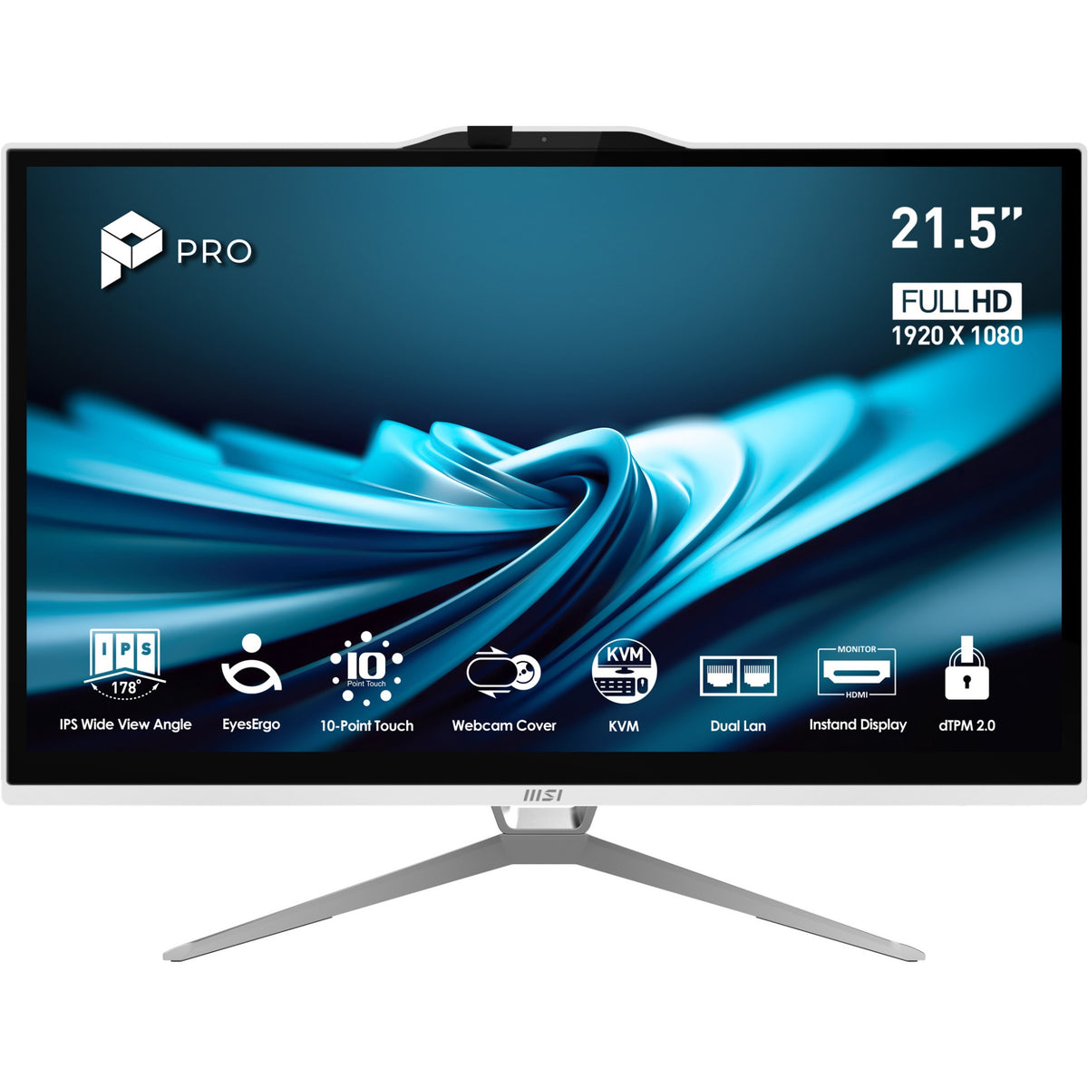 MSI Pro AP222T 14M-623EU Intel® Pentium® Gold G7400 54.6 cm (21.5") 1920 x 1080 pixels Touchscreen All-in-One PC 8 GB DDR4-SDRAM 128 GB SSD Windows 11 Pro Wi-Fi 5 (802.11ac) White