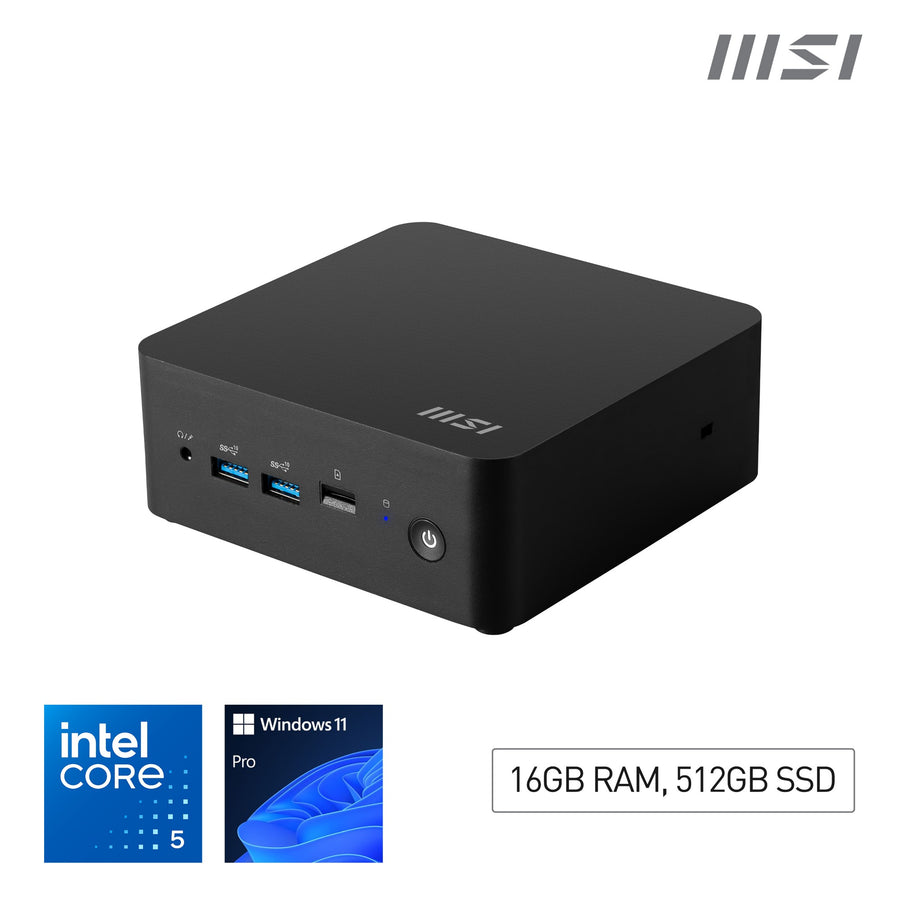 MSI Cubi NUC 1M Intel Core 5 120U Desktop PC, NUC, SFF, Mini Computer, HTPC, (16GB RAM, 512GB Storage, Windows 11 PRO), Intel Graphics/DDR5/Dual ThunderBolt 4/Dual HDMI/Dual LAN/WiFi 6E/BT 5.3/VESA - NUC 1M i5 120U FS 16GB 512GB W11P
