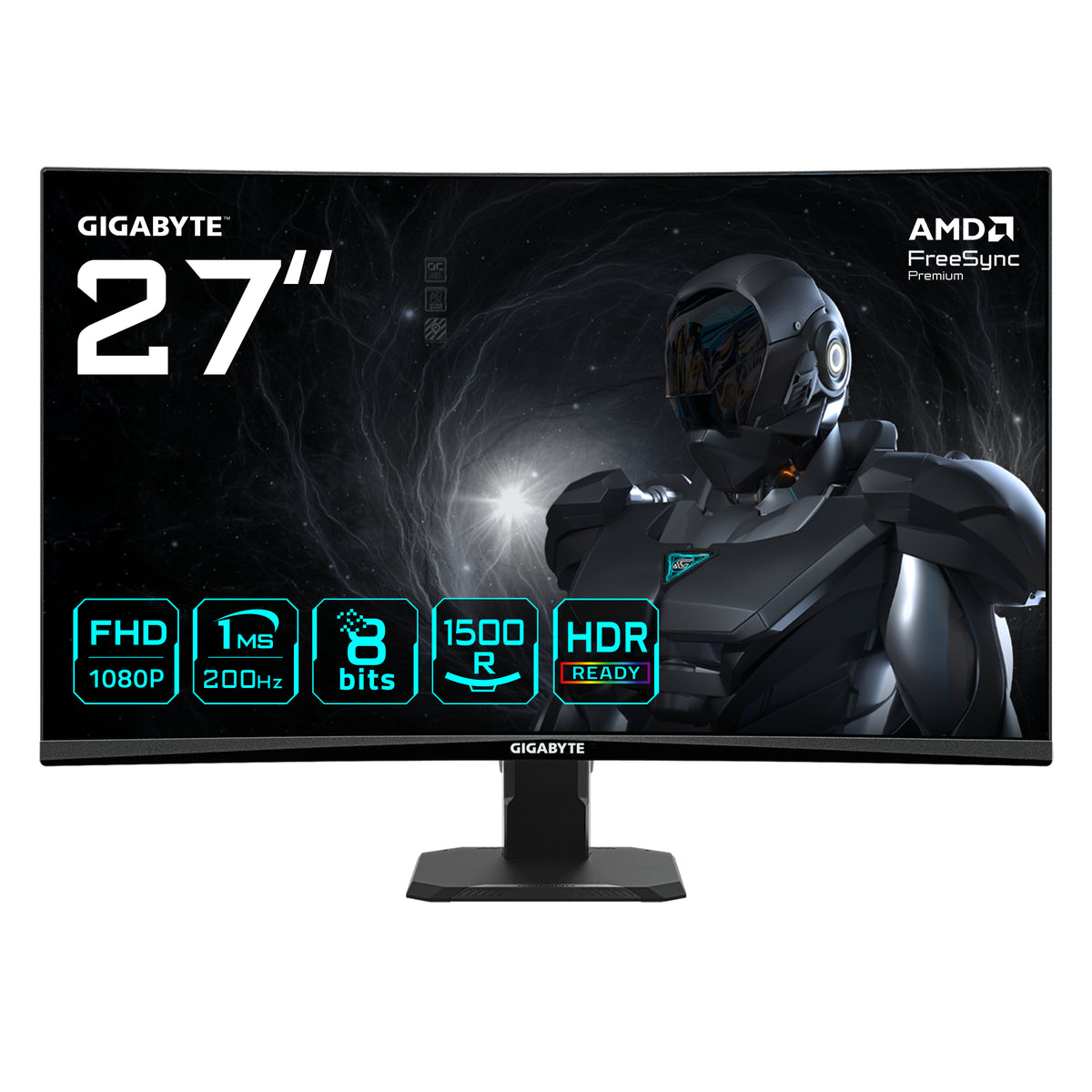 GIGABYTE GS27FCA 27" FHD Curved Gaming Monitor - 1920 x 1080, 200Hz, 1, 250 cd/m�, FreeSync Premium, HDR Ready, HDMI 2.0, Displayport 1.4