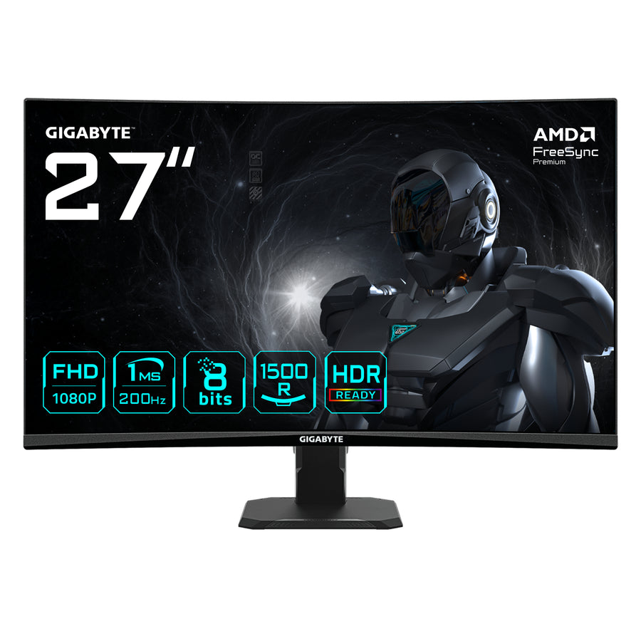 GIGABYTE GS27FCA 27" FHD Curved Gaming Monitor - 1920 x 1080, 200Hz, 1, 250 cd/m�, FreeSync Premium, HDR Ready, HDMI 2.0, Displayport 1.4
