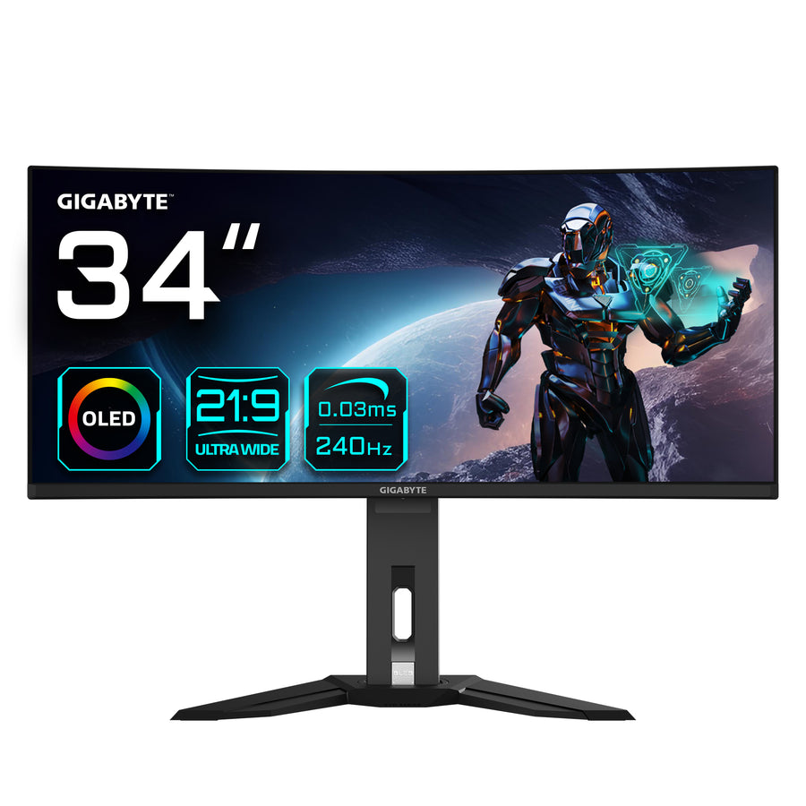 GIGABYTE MO34WQC2 34" OLED WQHD Curved Gaming Monitor - 3440 x 1440, 240Hz, 0.03ms, KVM, 250 cd/m�, FreeSync Premium Pro, DisplayHDR True Black 400, HDMI 2.1, Displayport 1.4