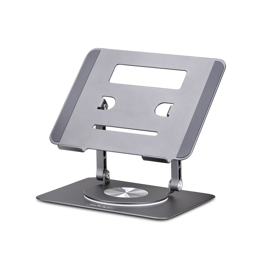 StarTech.com Rotating Laptop Stand, 360 Swivel, Ergonomic Desk Riser for Computer, Elevated Tray w/ Adjustable Tilt, Max 11lb/5kg, Aluminum Build, Portable Design