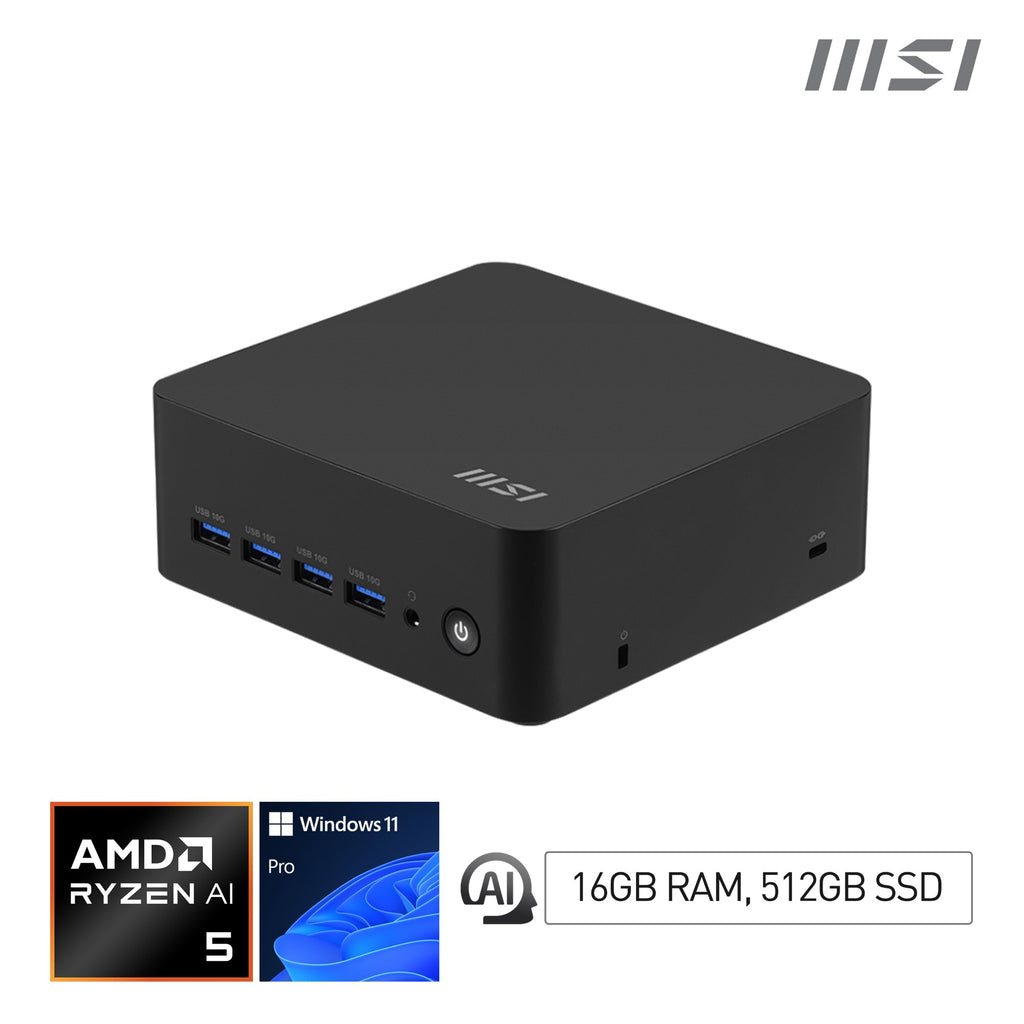 MSI Cubi Z AI 8M-013EU AMD Ryzen™ 5 8645HS 16 GB DDR5-SDRAM 512 GB SSD Windows 11 Pro Mini PC Black