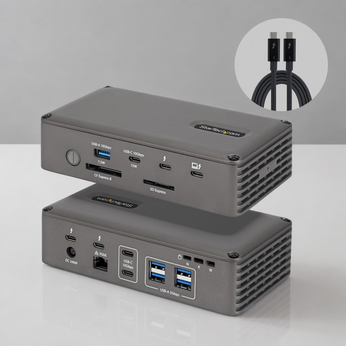 StarTech.com Thunderbolt 5 Dock with NVMe Slot for Mac and Windows, Up to Dual 8K 60Hz or Triple 4K 144Hz, 140W Laptop Charging, 5GbE, 120Gbps Bandwidth Boost