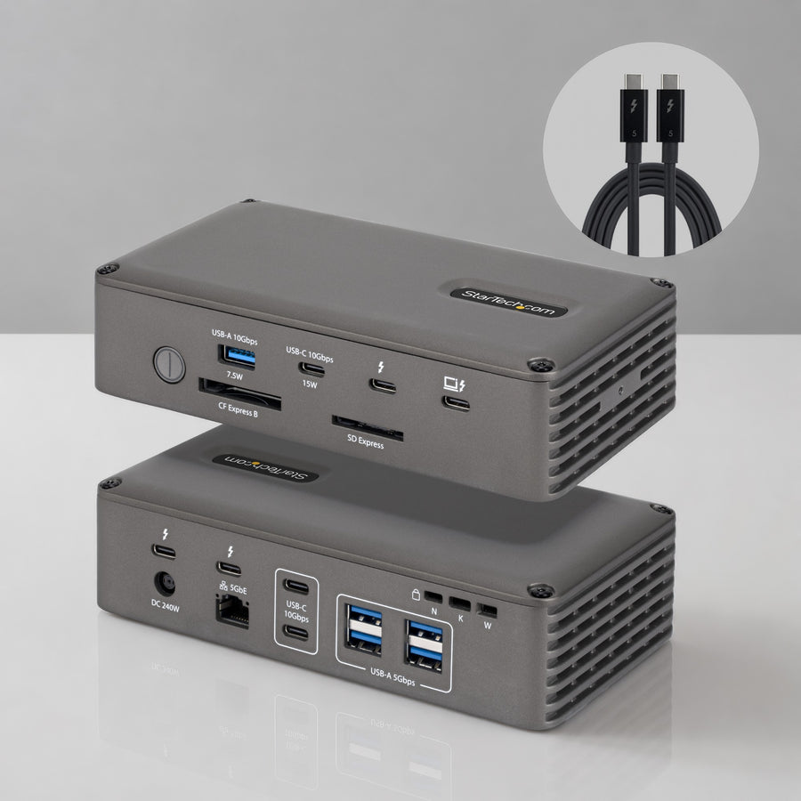 StarTech.com Thunderbolt 5 Dock with NVMe Slot for Mac and Windows, Up to Dual 8K 60Hz or Triple 4K 144Hz, 140W Laptop Charging, 5GbE, 120Gbps Bandwidth Boost