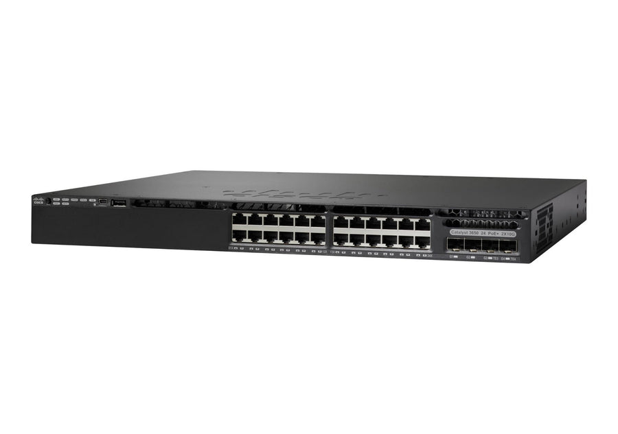 Cisco Catalyst 3650-24PS-S Network Switch, 24 Gigabit Ethernet (GbE) PoE+ Ports, four 1 G Uplinks, 640WAC Power Supply, 1 RU, IP Base Feature Set, Enhanced Limited Lifetime Warranty (WS-C3650-24PS-S)