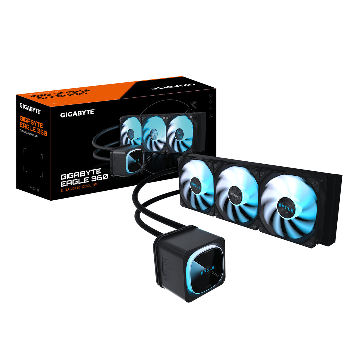 GIGABYTE EAGLE 360 Liquid CPU Cooler - 3x120mm ARGB Fans, full-color LCD, DAISY-CHAIN, Intel LGA 1851 and AMD AM5 Compatible