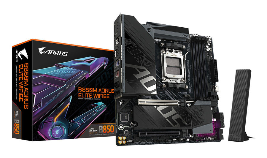 GIGABYTE B850M AORUS ELITE WIFI6E Motherboard - AMD Ryzen 9000 Series CPUs, 12+2+2 Phases Digital VRM, up to 8200MHz DDR5 (OC), 1xPCIe 5.0 + 1xPCIe 4.0 M.2, WIFI 6E, 2.5GbE LAN, USB 3.2 Gen 2